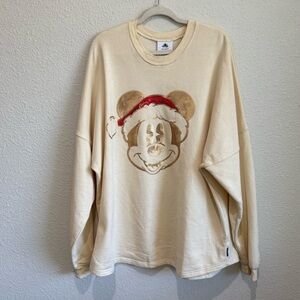 Disney Spirit Jersey‎ Mickey Mouse Sequins Santa Hat Sweatshirt Loungwear Cream